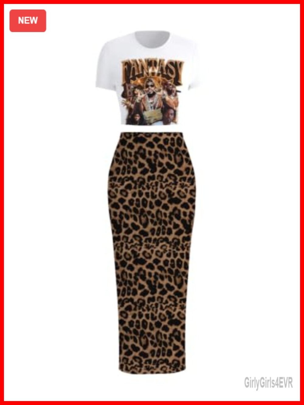 2 Piece Skirt Set Crop Top Maxi Skirt Y2K Cheetah Print Music Festival